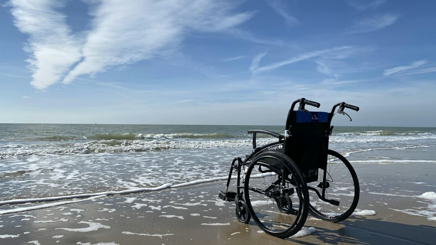 Wheelchair at the edge of the sea