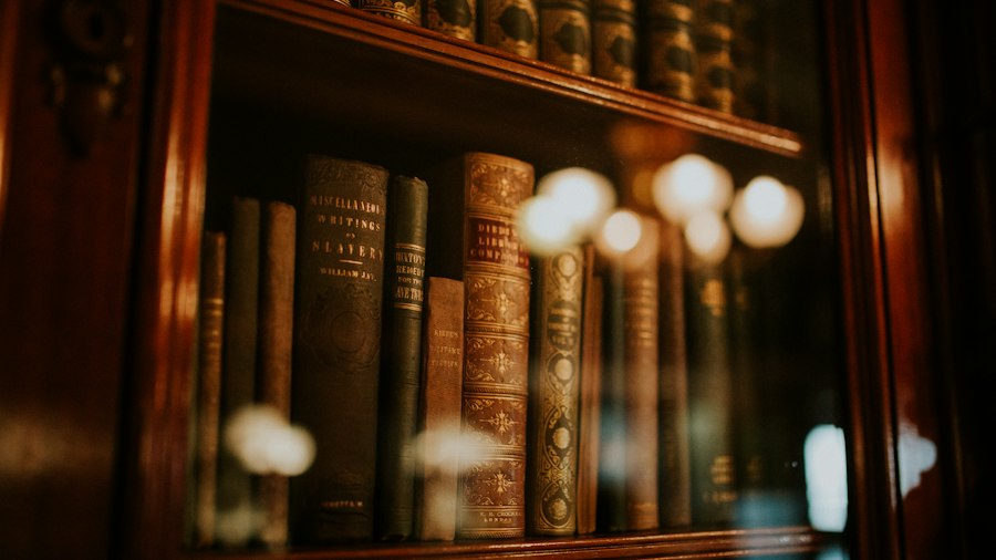 Rows of law books in a library